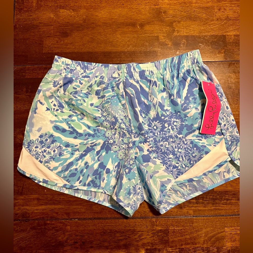 Lilly Pulitzer Luxletic 4" ocean trail short, Blue Haven Hey Hey Soleil